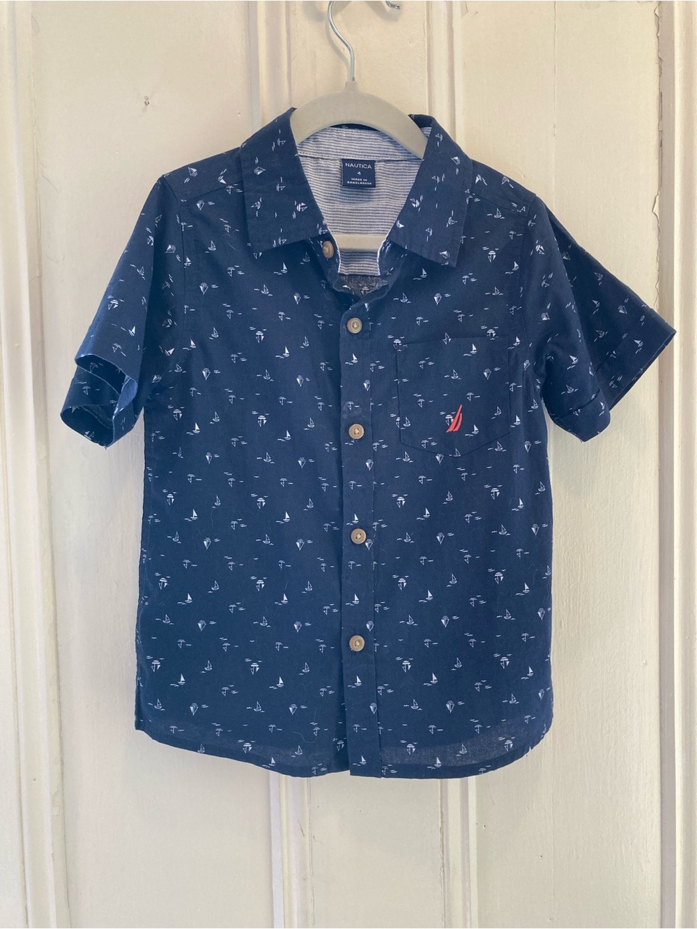 3 for $20: Nautica Navy Short-Sleeve Button-Down Shirt with Sailboat Print